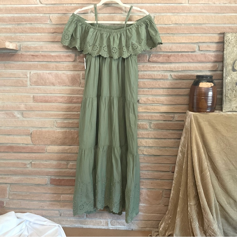 Green Cotton Maxi Dress Boho Cottagecore - Picture 7 of 12